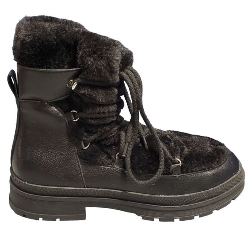 Steve Madden Dione Snow Boots‎ Womens Size 8.5M Black Leather Faux Fur Lace Up